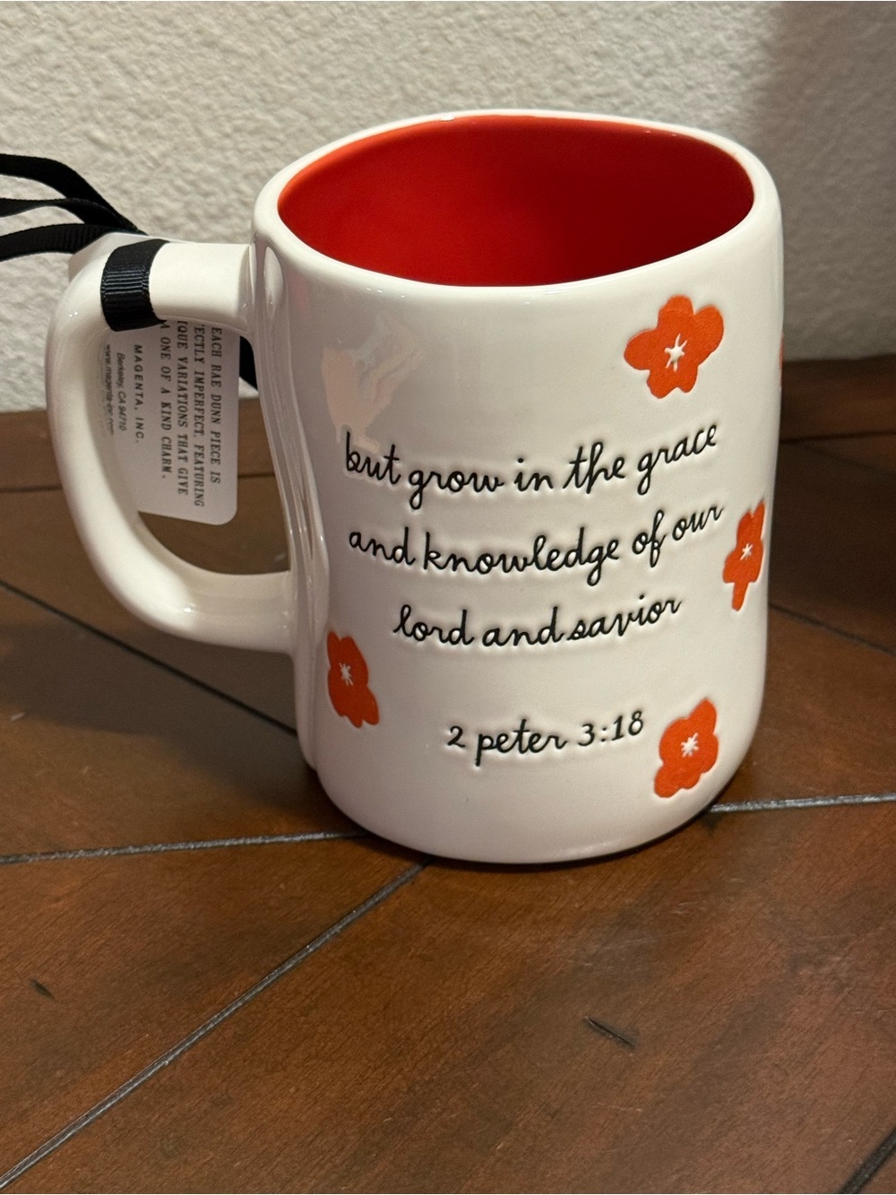 Rae Dunn White Double-sided Mug w/ Orange Floral Accents & Int- GROW IN FAITH - Picture 6 of 6